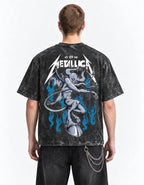 Metallica Flame Demon Boxy Acid Wash Tee — back view