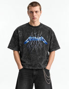 Metallica Flame Demon Boxy Acid Wash Tee — front view