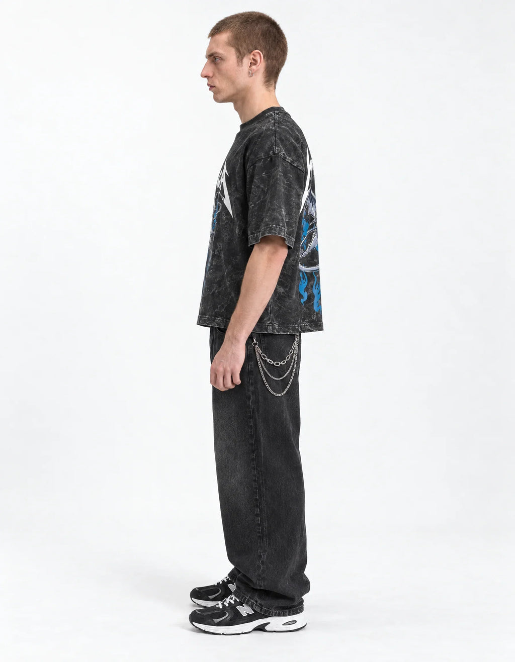 Metallica Flame Demon Boxy Acid Wash Tee — side view