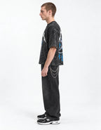 Metallica Flame Demon Boxy Acid Wash Tee — side view