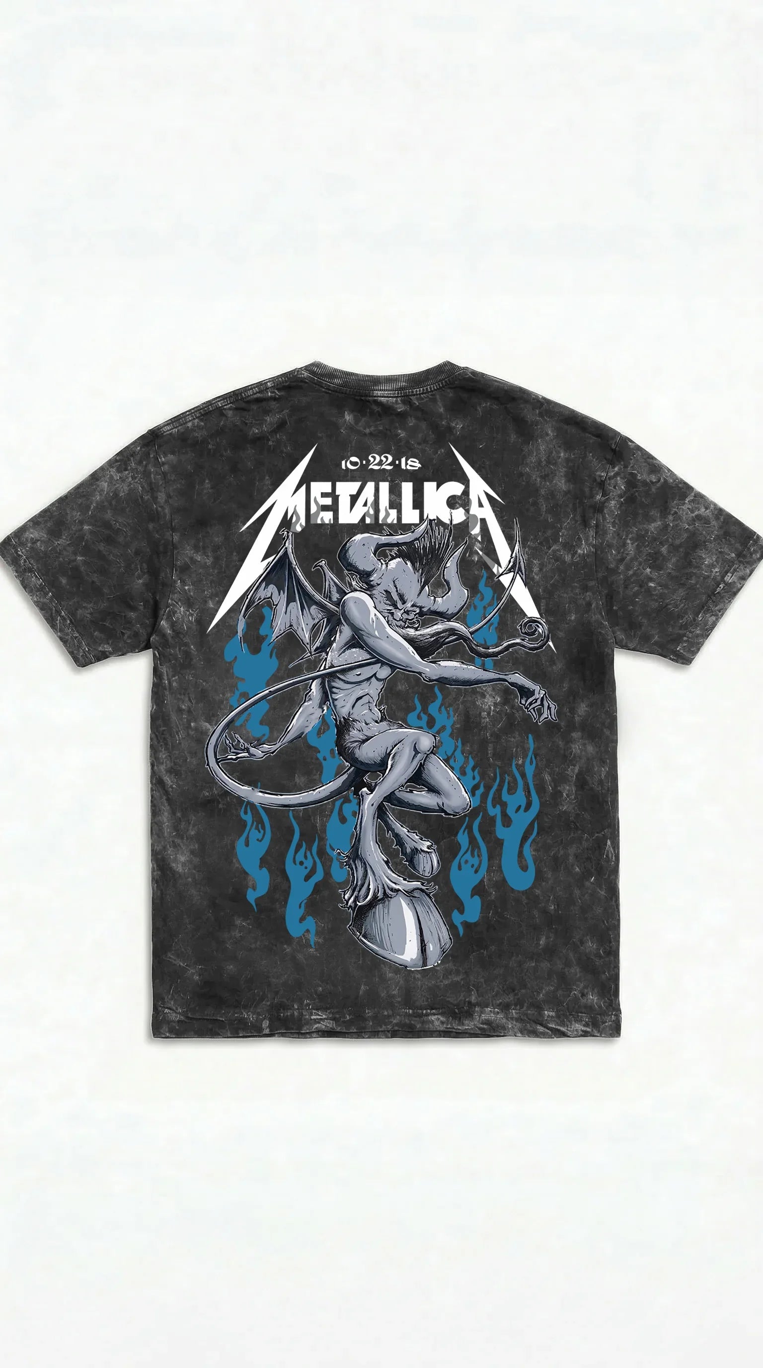 Metallica Flame Demon Boxy Acid Wash Tee