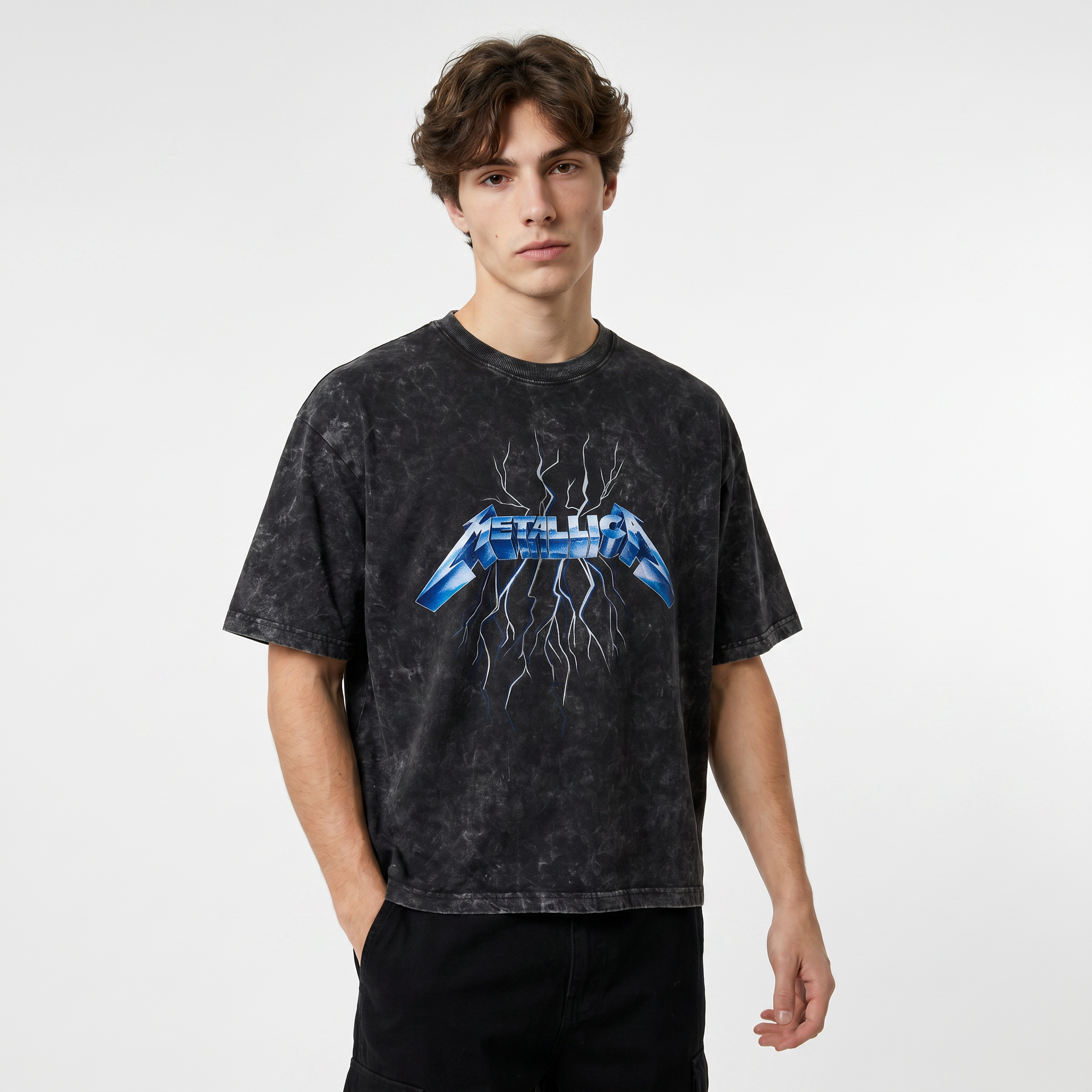 Metallica Flame Demon Boxy Acid Wash Tee