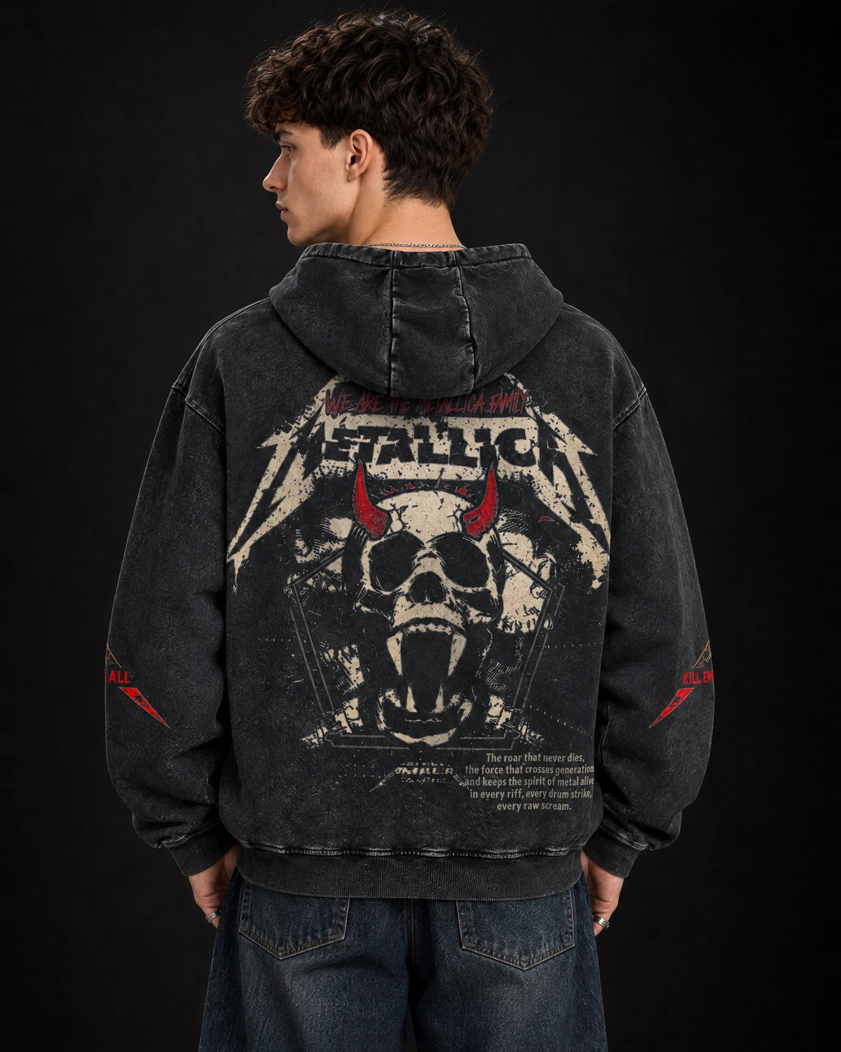 Metallica Electric Thrash Omen - Acid Wash Hoodie - back view