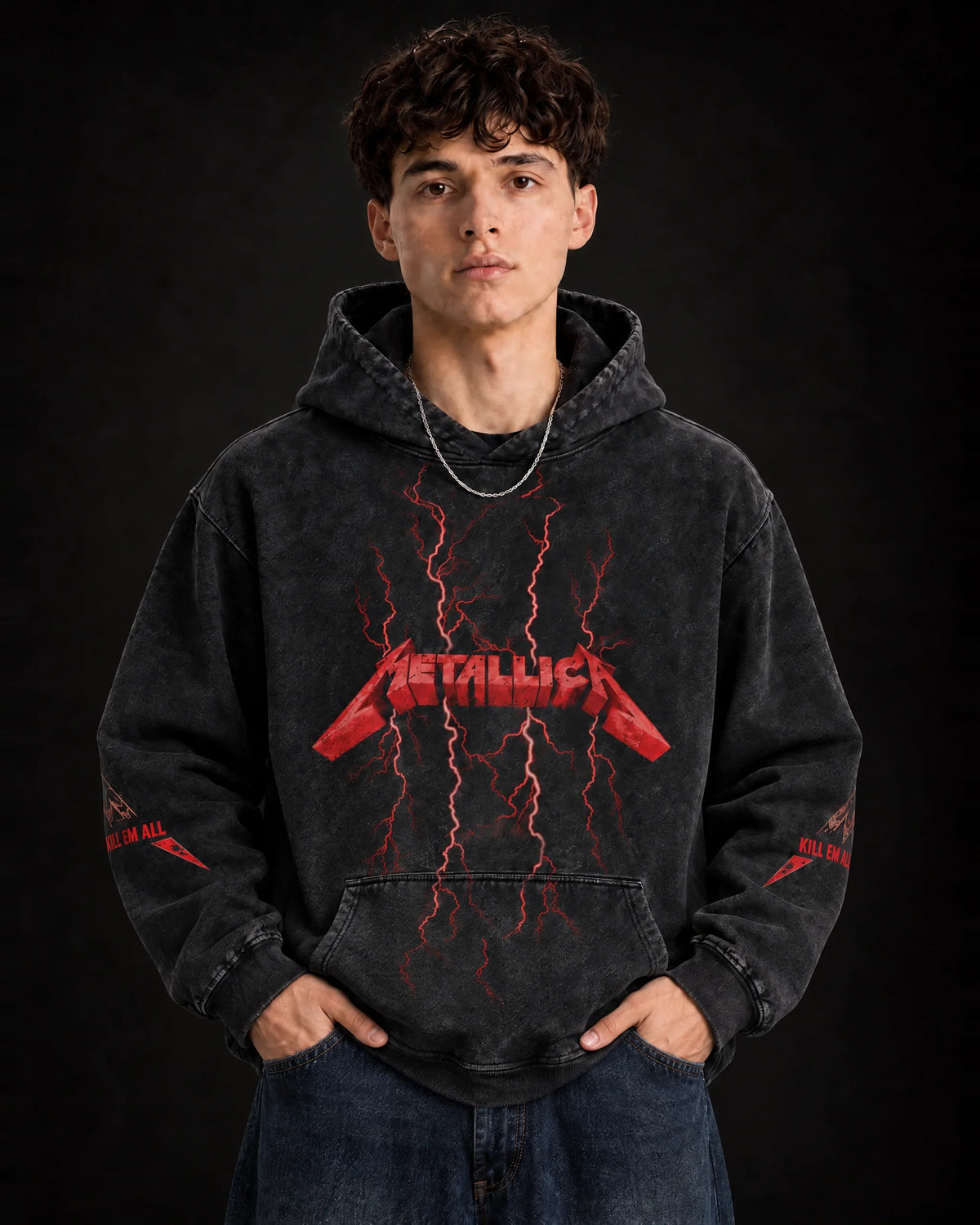 Metallica Electric Thrash Omen - Acid Wash Hoodie - front view