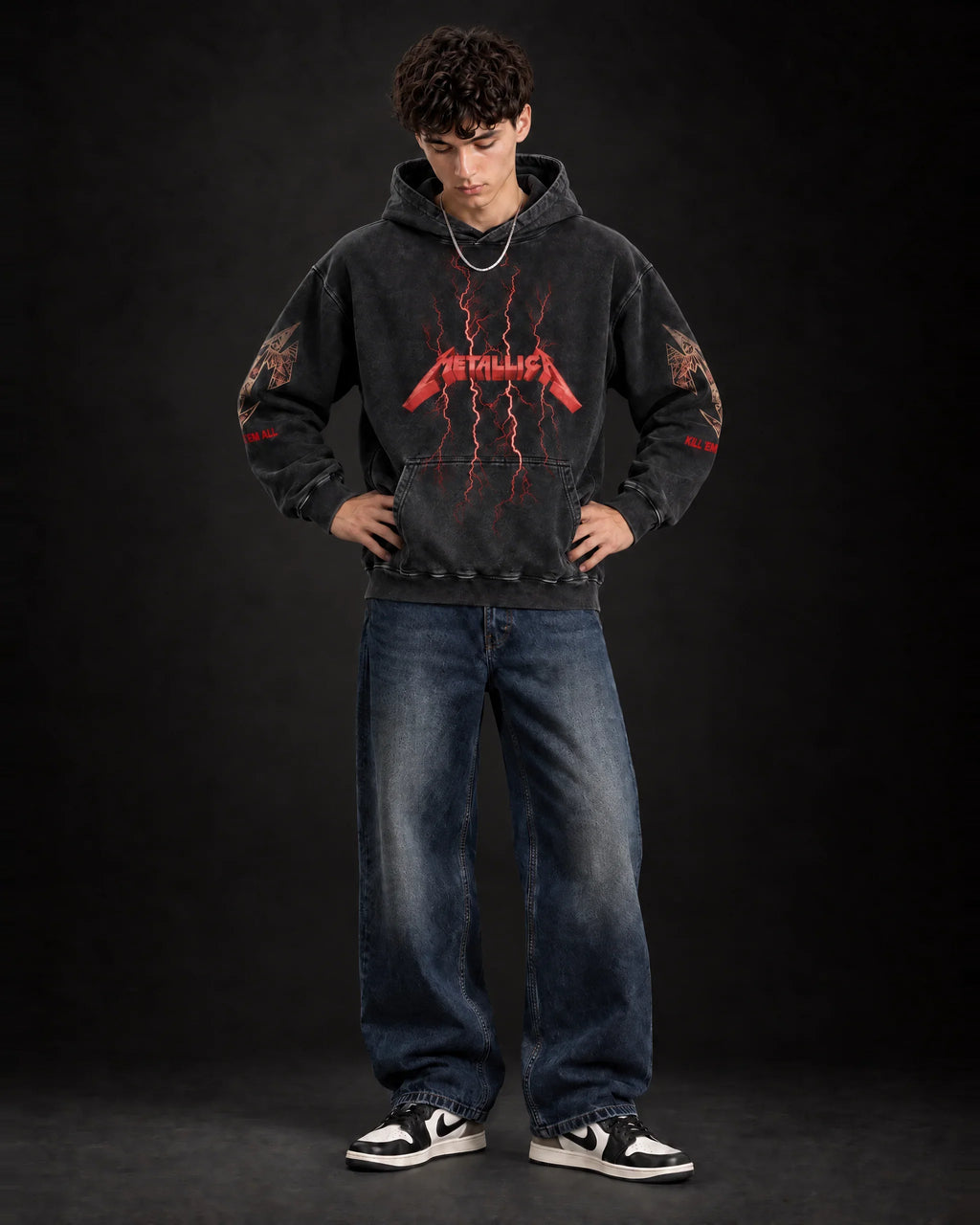 Metallica Electric Thrash Omen - Acid Wash Hoodie - full-body view