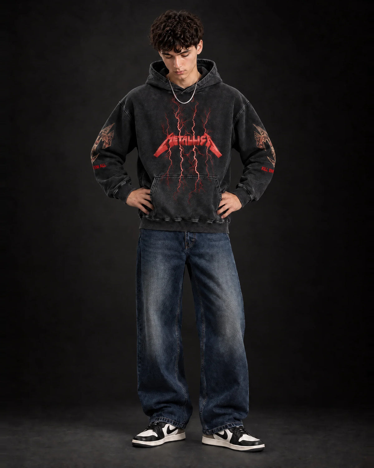 Metallica Electric Thrash Omen - Acid Wash Hoodie - full-body view