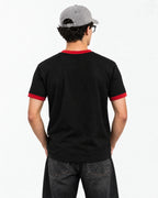 Minimal F*cks, Maximum Peace Ringer Tee — back view on model