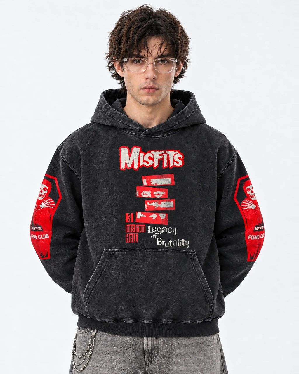 Misfits Legacy Of Brutality - Acid Wash Hoodie - front view
