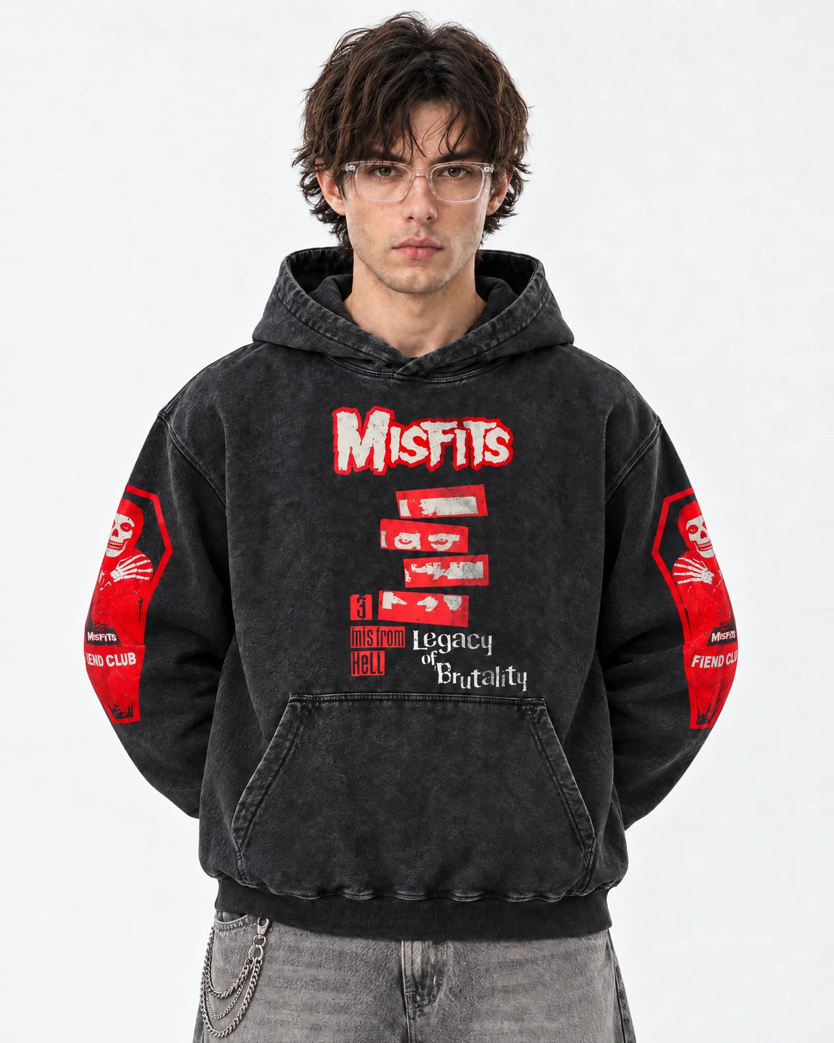 Misfits Legacy Of Brutality - Acid Wash Hoodie - front view