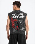 My Chemical Romance Shadow Web Acid Wash Vest – back view on model