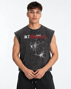 My Chemical Romance Shadow Web Acid Wash Vest – front view on model