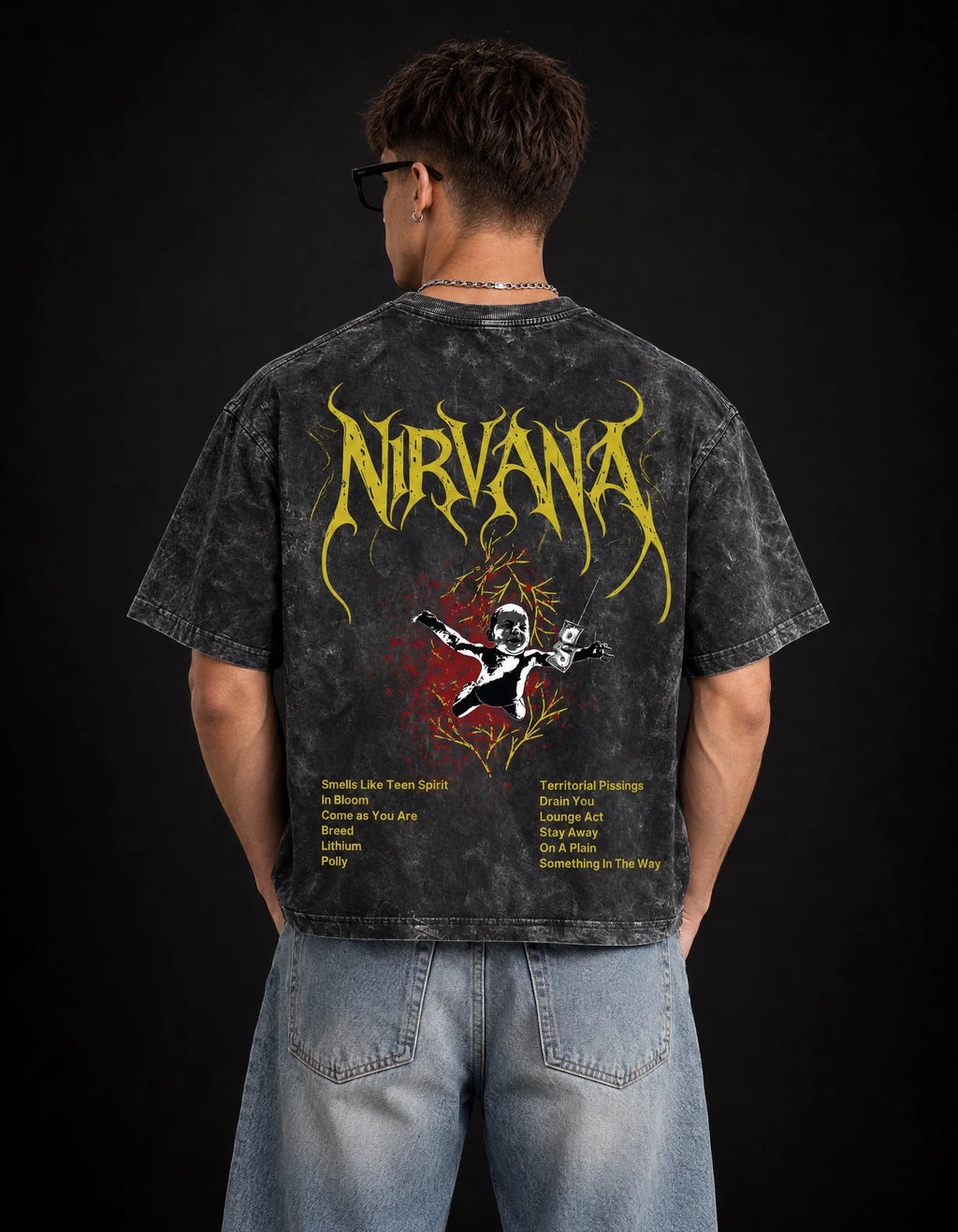 Nirvana Grunge Rebellion Acid Wash Tee — back view