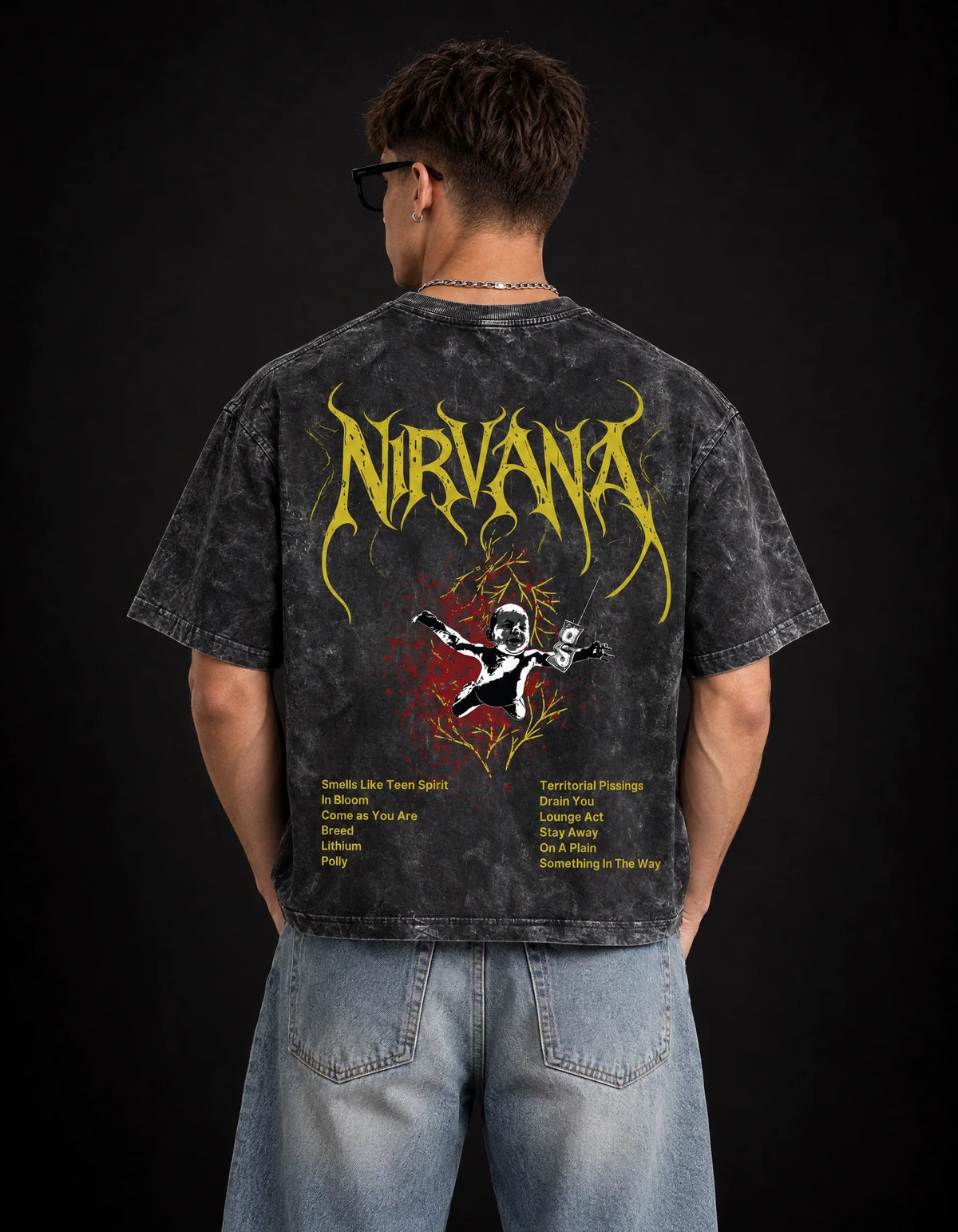 Nirvana Grunge Rebellion Acid Wash Tee — back view