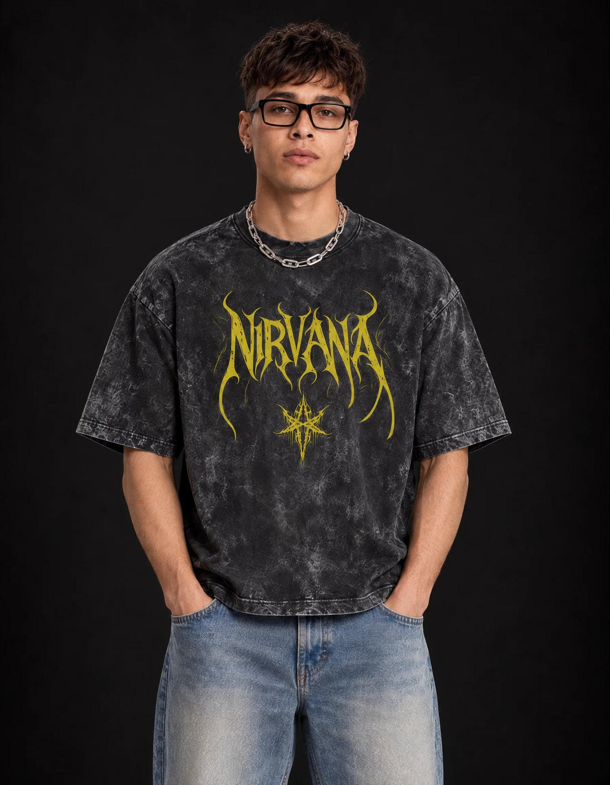 Nirvana Grunge Rebellion Acid Wash Tee — front view