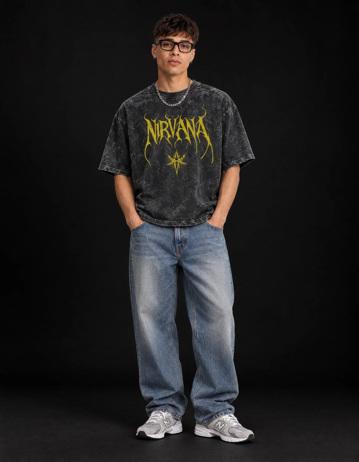 Nirvana Grunge Rebellion Acid Wash Tee — full-body view