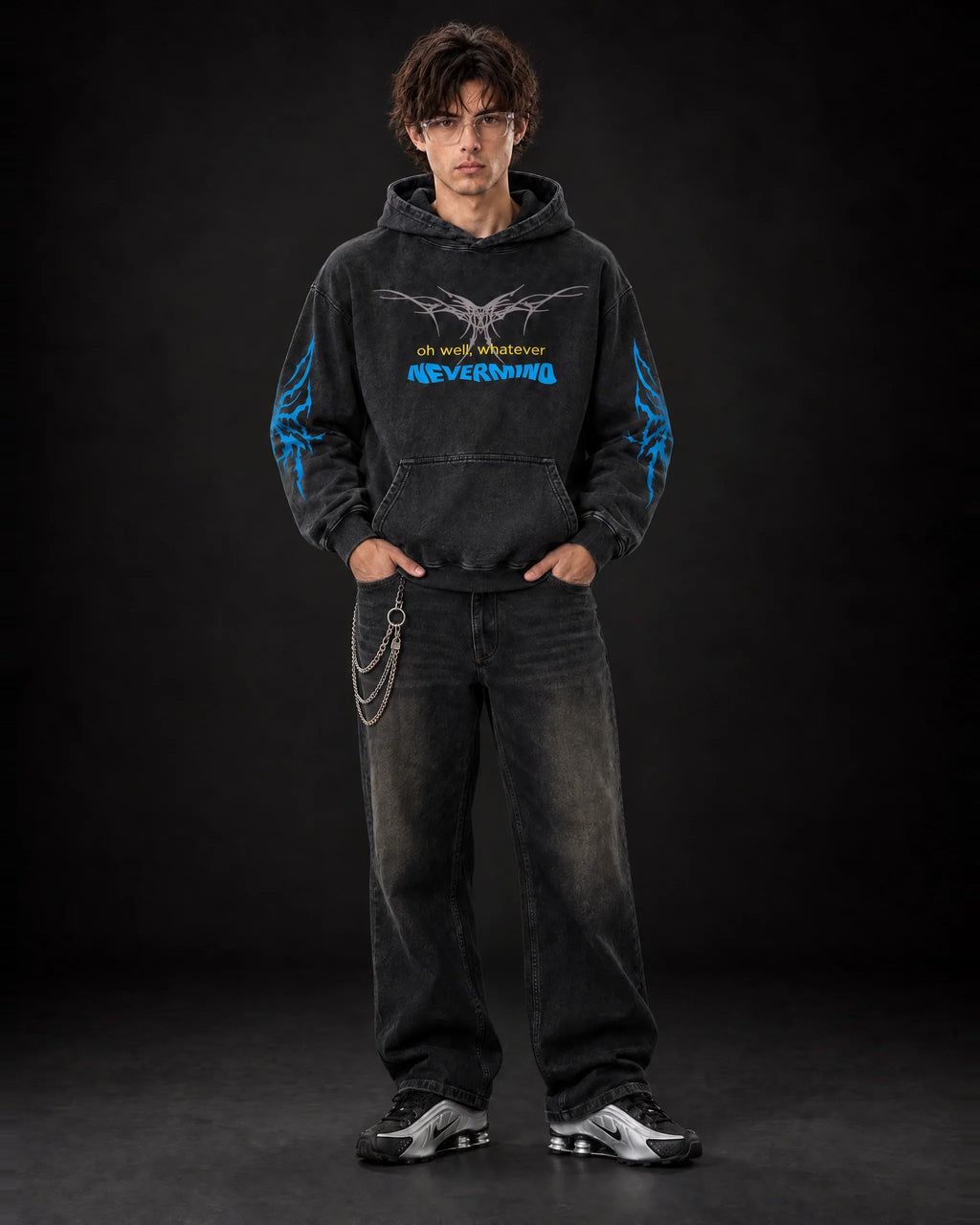 Nirvana Nevermind Youth Decay – Acid Wash Hoodie - full-body view