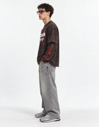 Nissan GT-R GT3 Vintage Acid Wash Layered Full Sleeve T-Shirt — side view on model showing layered sleeves