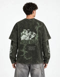 Ocean Eyes Acid Wash Layered Full Sleeve Oversized T-shirt — back view on model