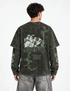 Ocean Eyes Acid Wash Layered Full Sleeve Oversized T-shirt — back view on model