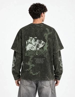 Ocean Eyes Acid Wash Layered Full Sleeve Oversized T-shirt