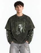 Ocean Eyes Acid Wash Layered Full Sleeve Oversized T-shirt — front view on model