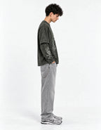 Ocean Eyes Acid Wash Layered Full Sleeve Oversized T-shirt — side view on model showing layered sleeves