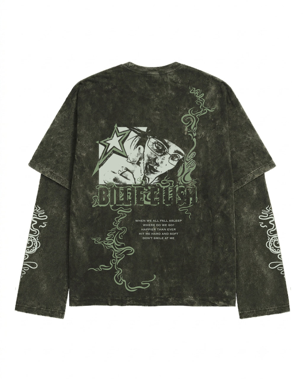 Ocean Eyes Acid Wash Layered Full Sleeve Oversized T-shirt