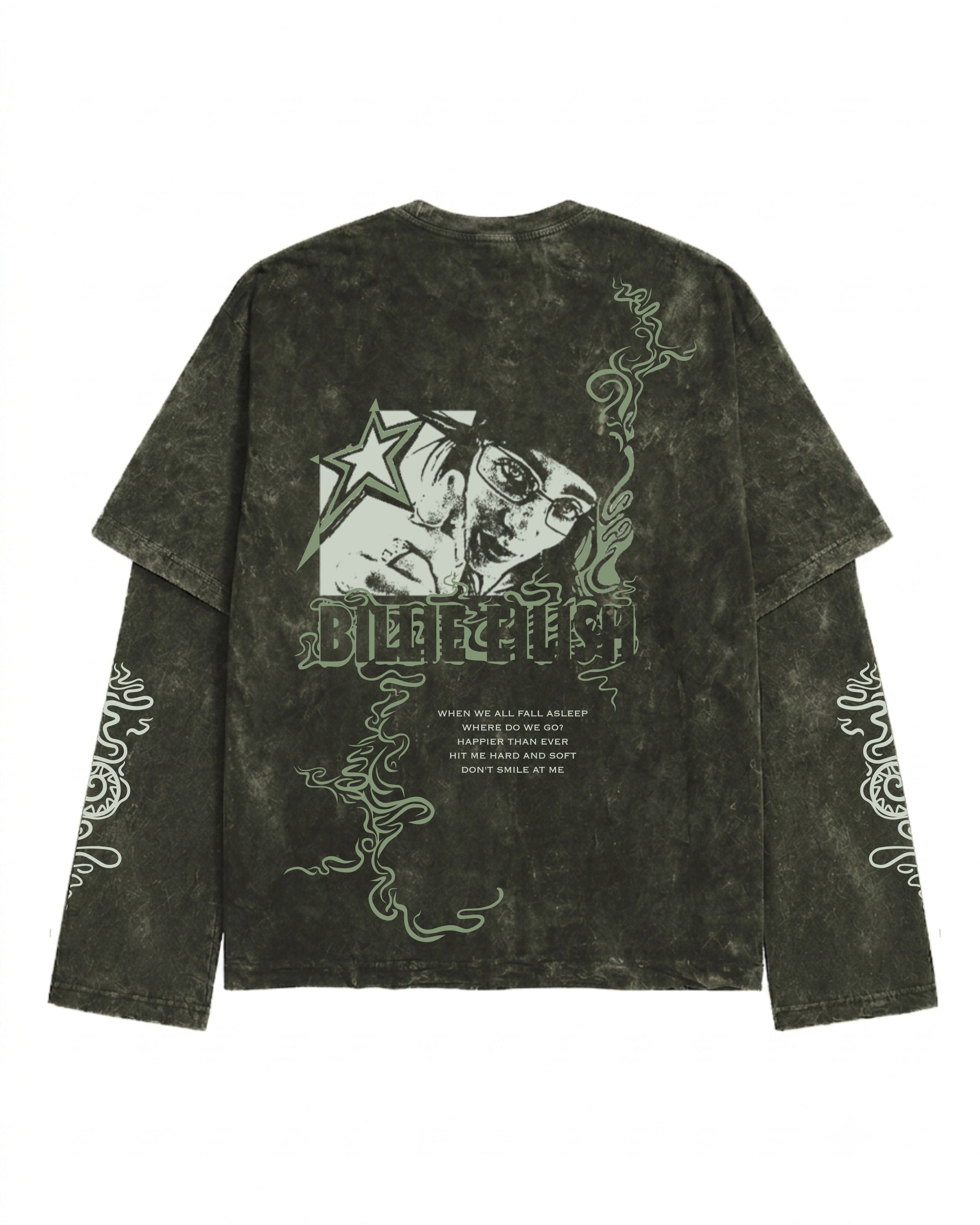 Ocean Eyes Acid Wash Layered Full Sleeve Oversized T-shirt