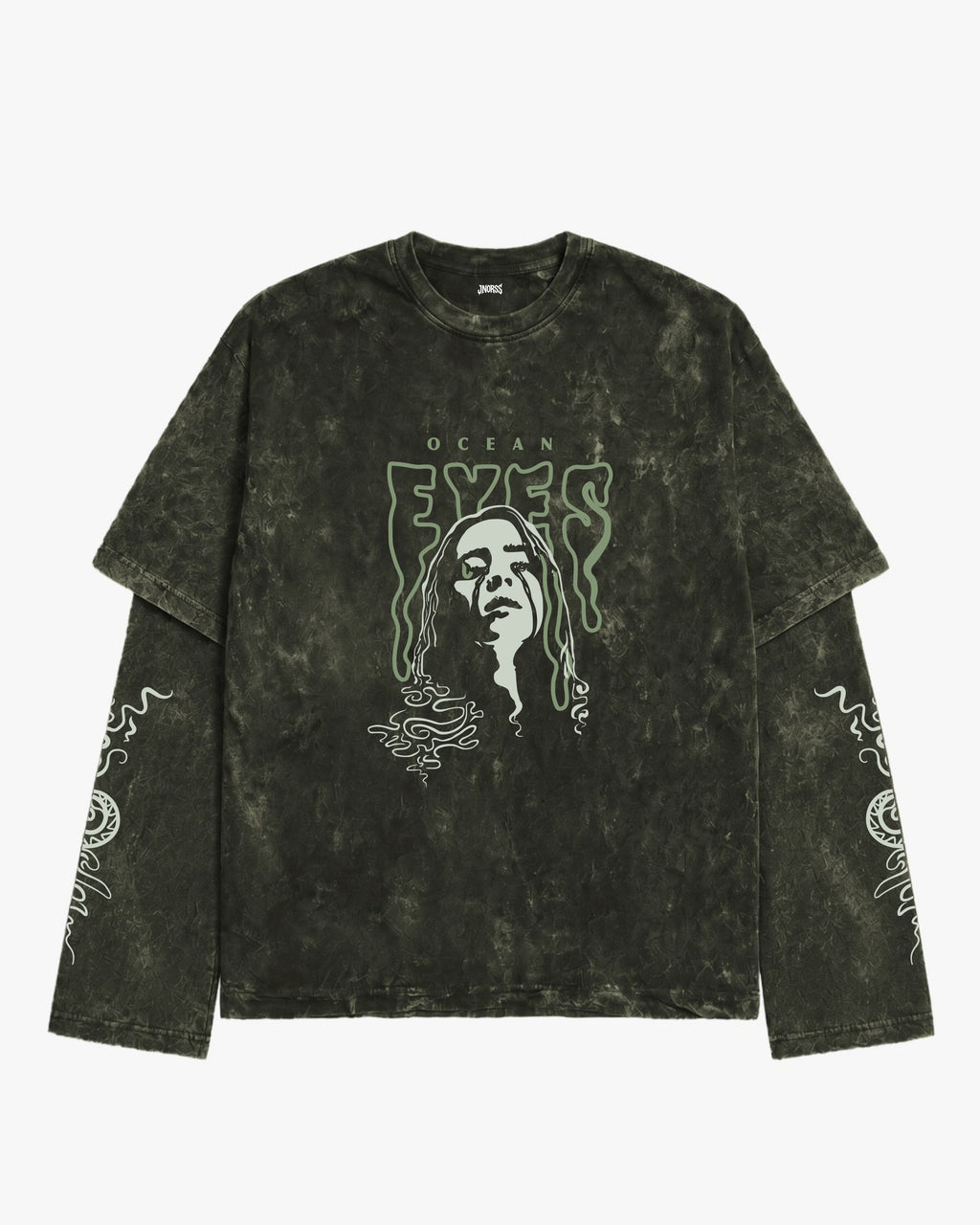 Ocean Eyes Acid Wash Layered Full Sleeve Oversized T-shirt