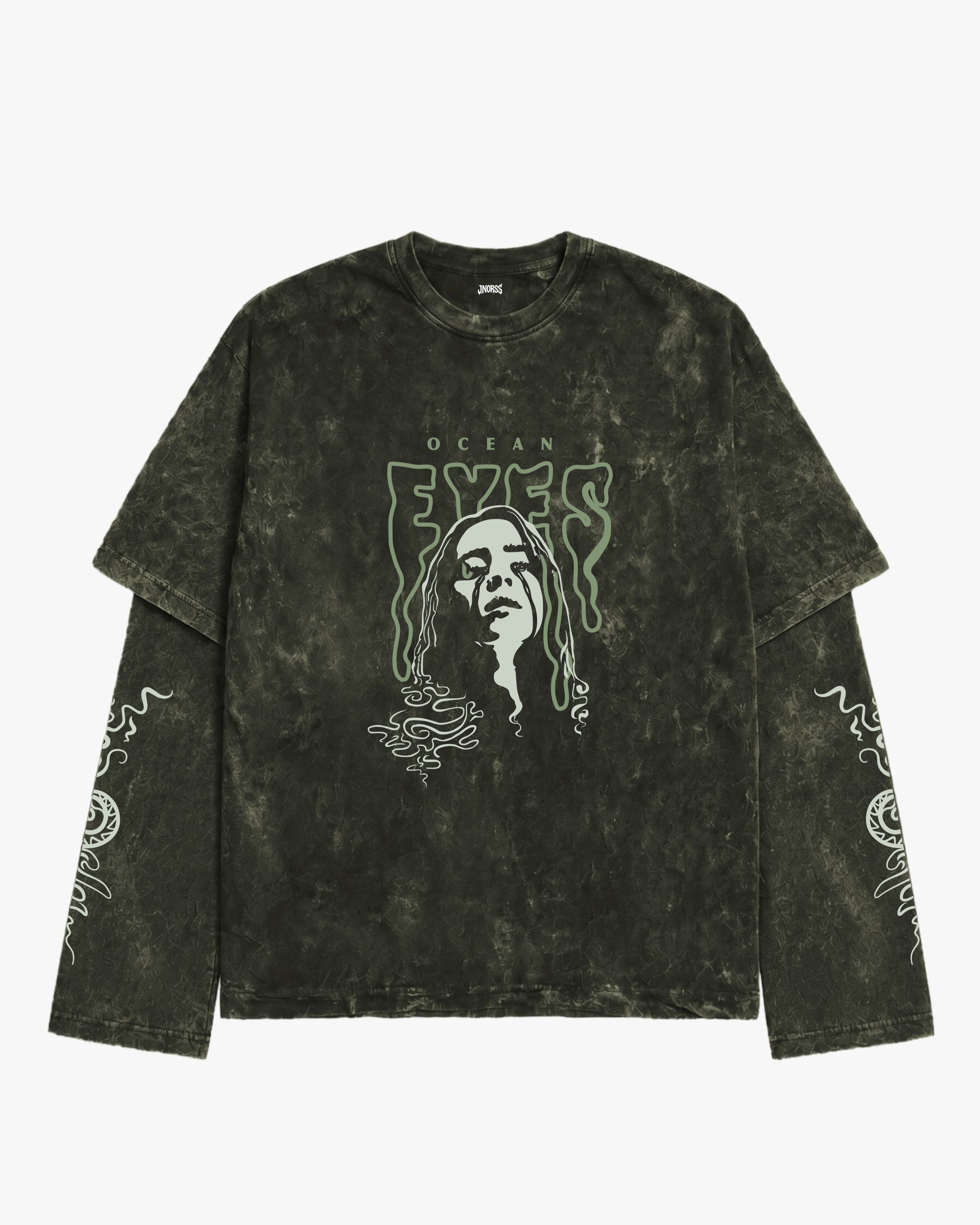 Ocean Eyes Acid Wash Layered Full Sleeve Oversized T-shirt