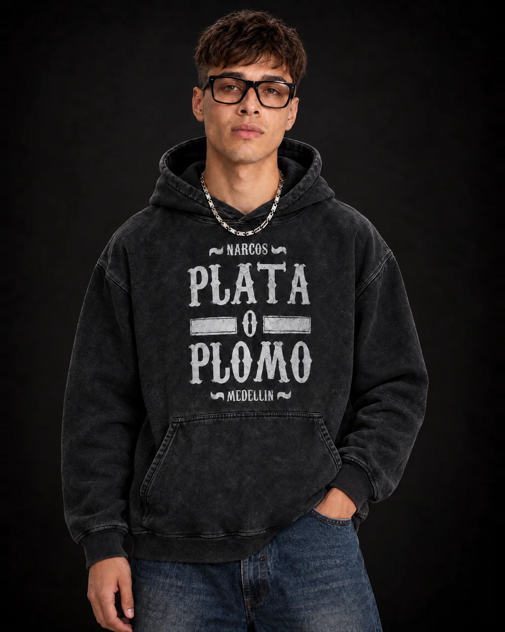 Pablo Escobar Shadow Empire - Acid Wash Hoodie - front view