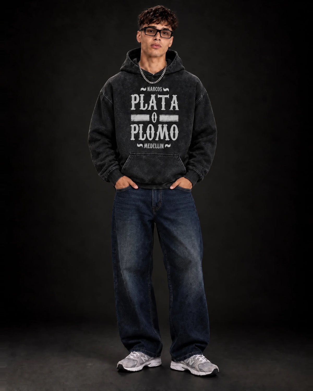 Pablo Escobar Shadow Empire - Acid Wash Hoodie - full-body view