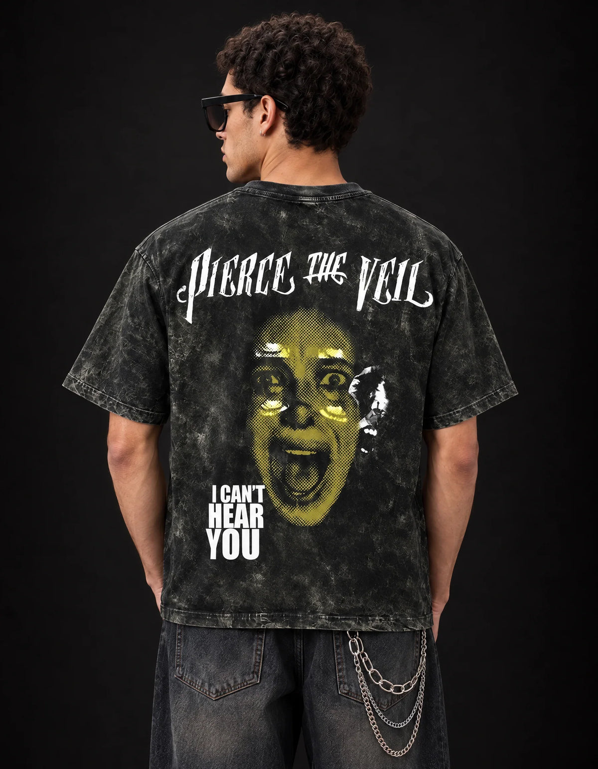 Pierce The Veil Chaos Scream Boxy Acid Wash Tee — back view