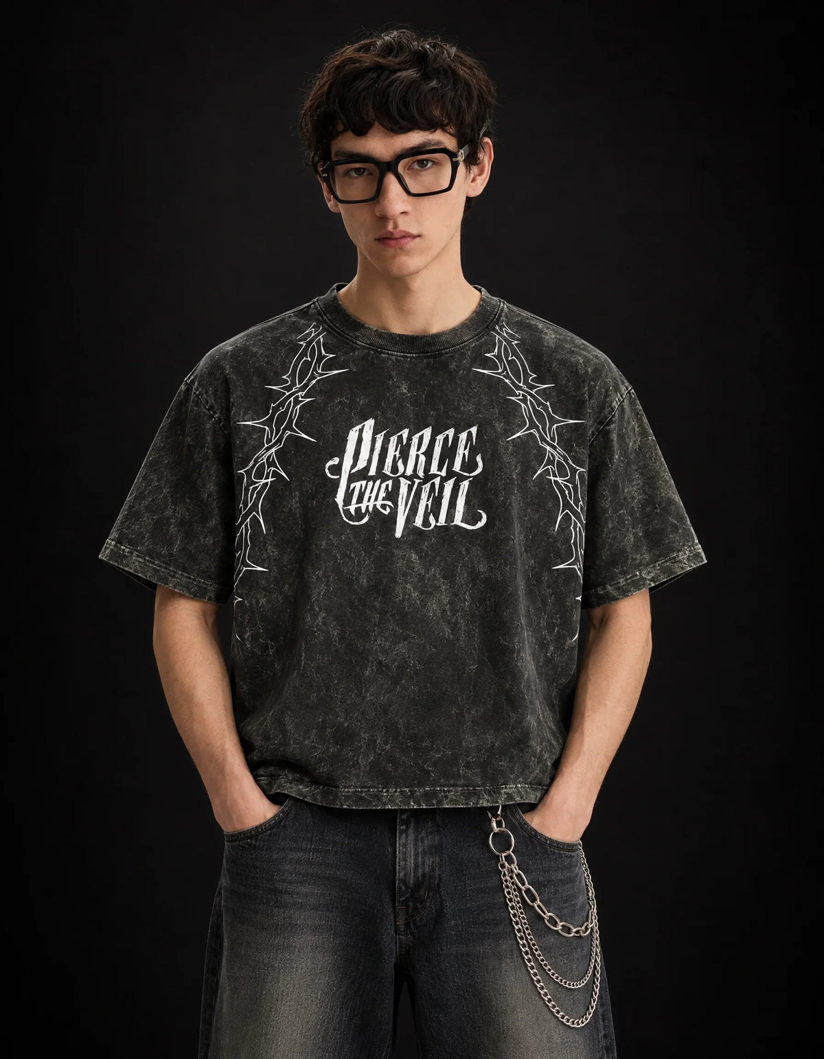 Pierce The Veil Chaos Scream Boxy Acid Wash Tee — front view