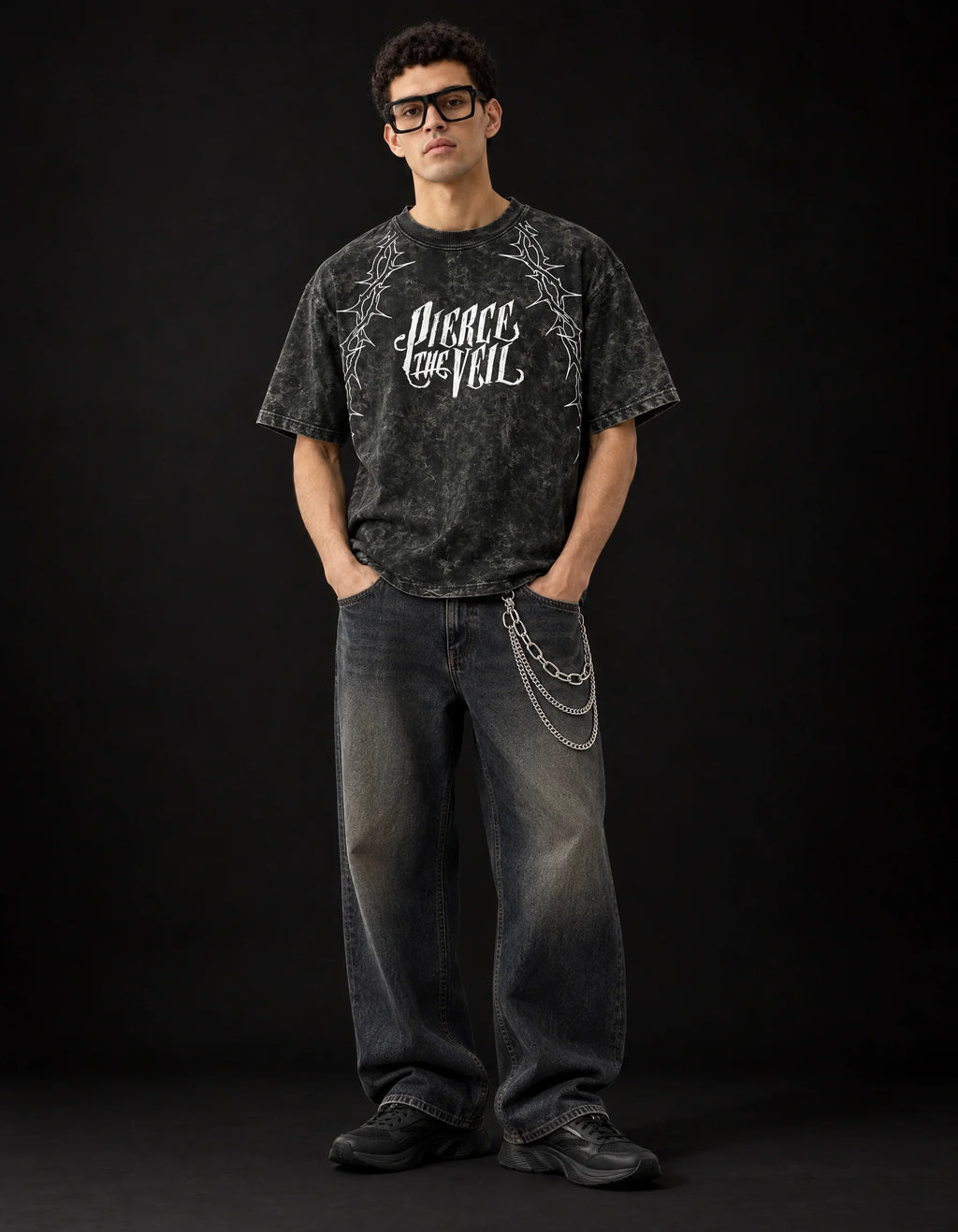 Pierce The Veil Chaos Scream Boxy Acid Wash Tee — full-body view