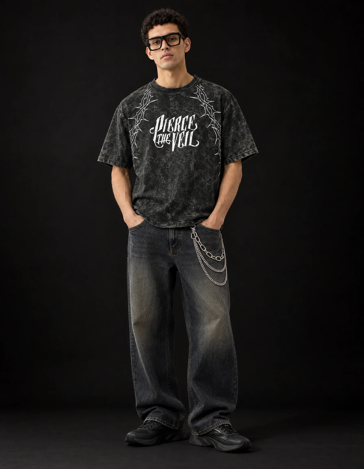Pierce The Veil Chaos Scream Boxy Acid Wash Tee — full-body view