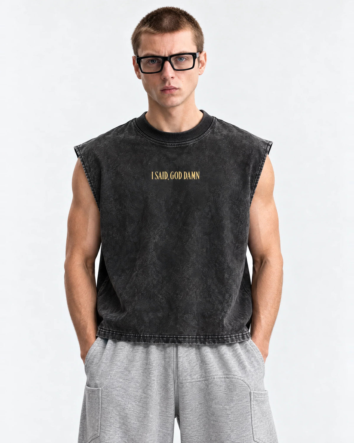 Pulp Fiction Drip Oversized Vest – front view on model