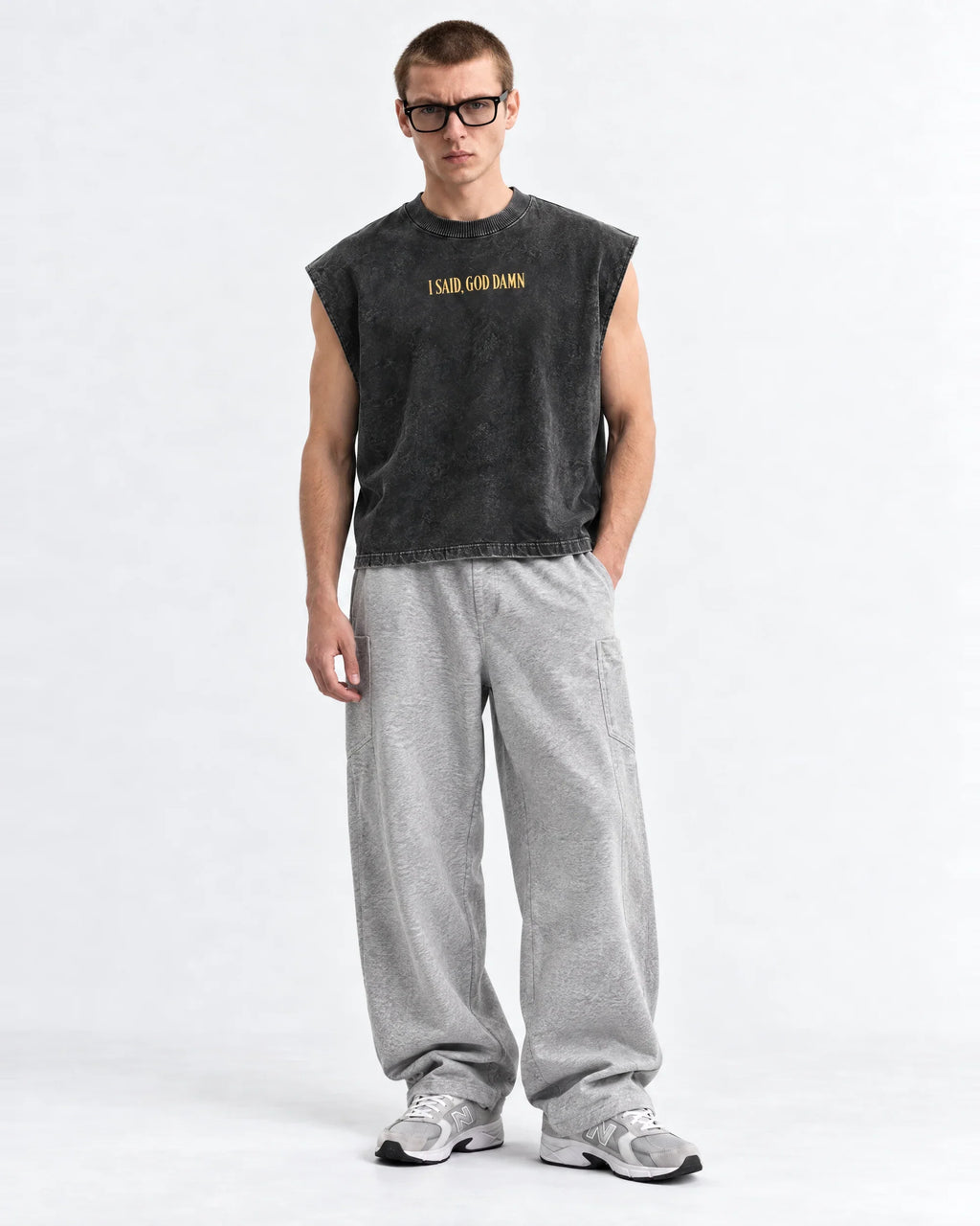 Pulp Fiction Drip Oversized Vest – full body view on model