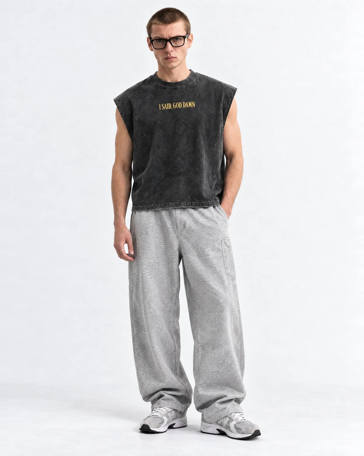 Pulp Fiction Drip Oversized Vest – full body view on model