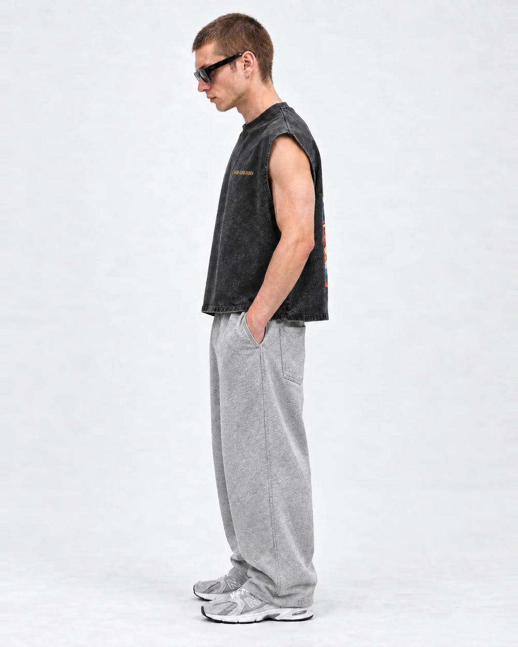 Pulp Fiction Drip Oversized Vest – side view on model