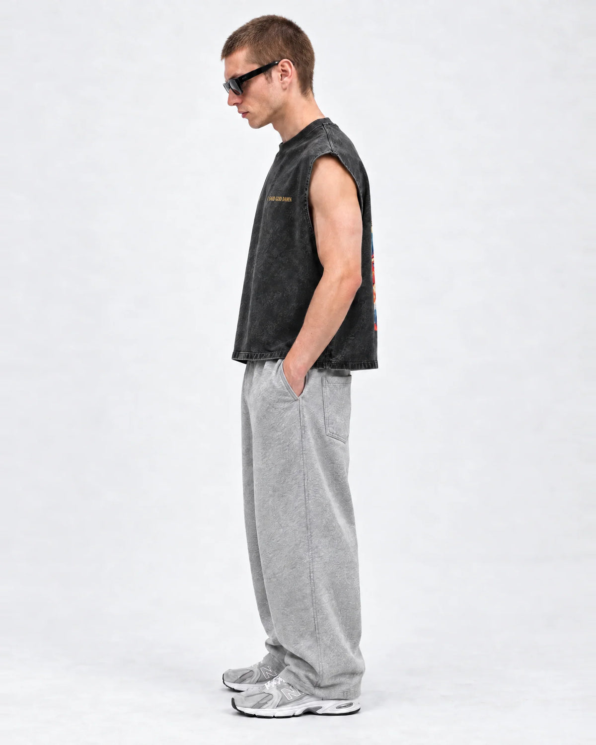 Pulp Fiction Drip Oversized Vest – side view on model