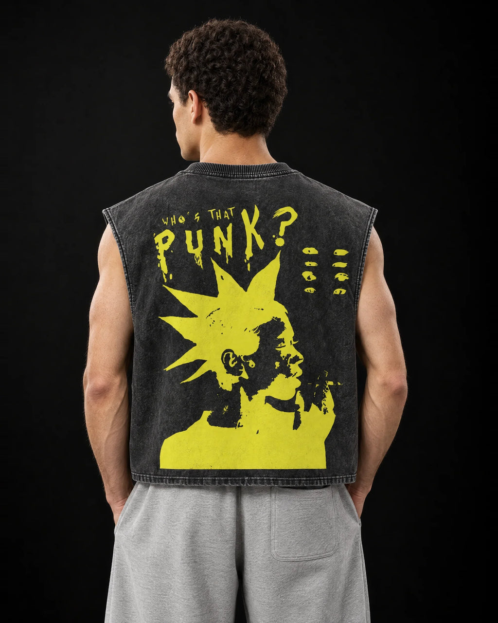 Punk Vintage Oversized Vest – back view on model
