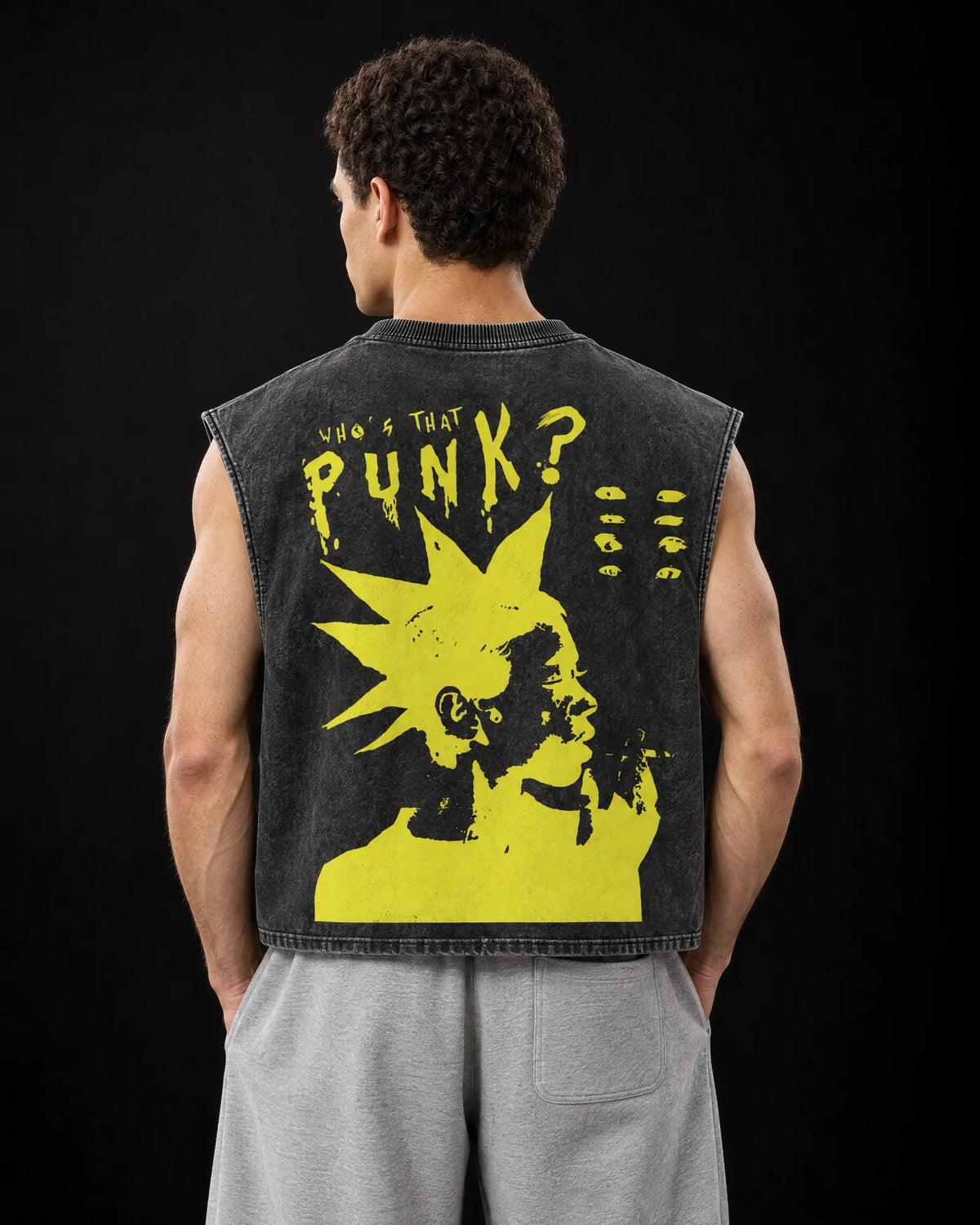 Punk Vintage Oversized Vest – back view on model