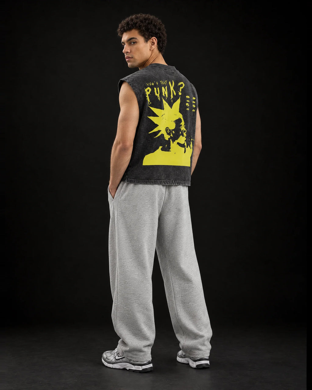 Punk Vintage Oversized Vest – full body view on model