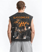 Radiohead No Surprises Acid Wash Vest – back view on model