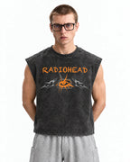 Radiohead No Surprises Acid Wash Vest – front view on model