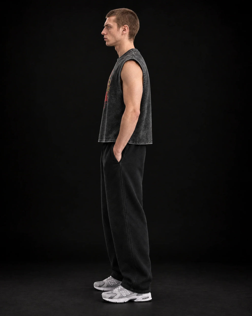 Revenge Arc Oversized Vest – side view on model