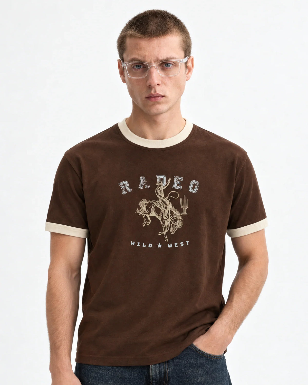 RADEO WILD WEST RINGER TEE — front view on model