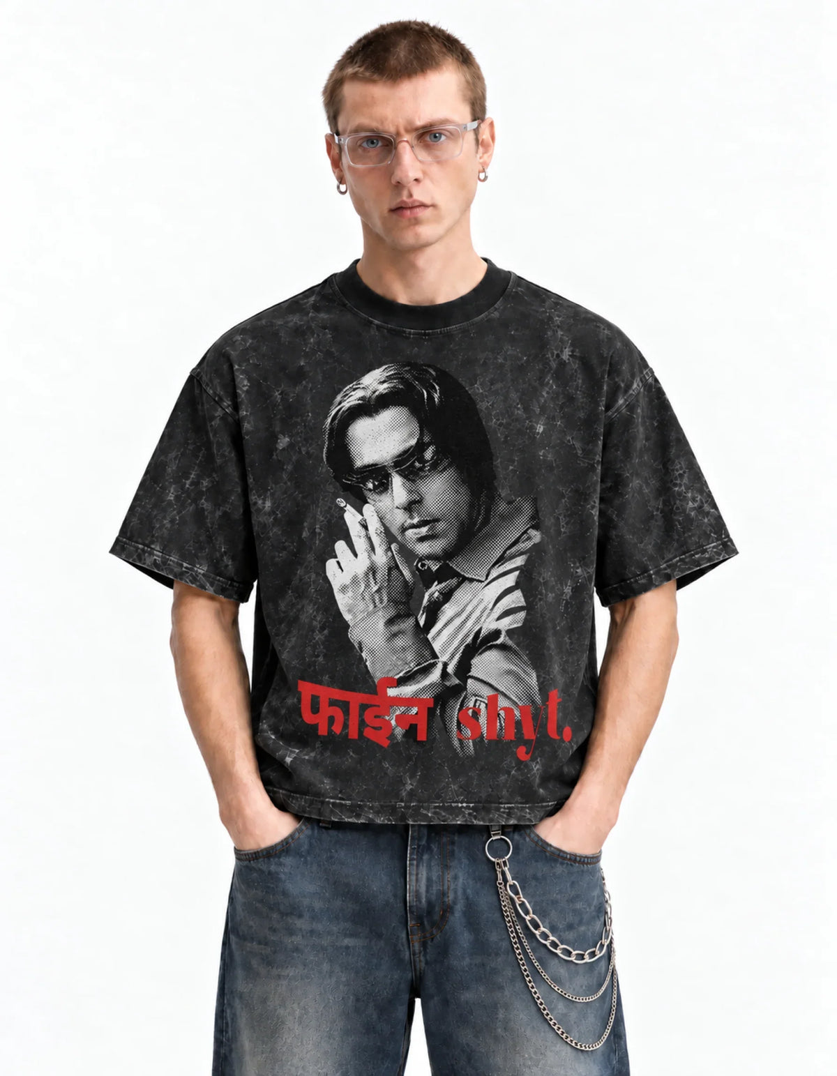 Salman Khan Fine Shyt Boxy Acid Wash Tee — front view