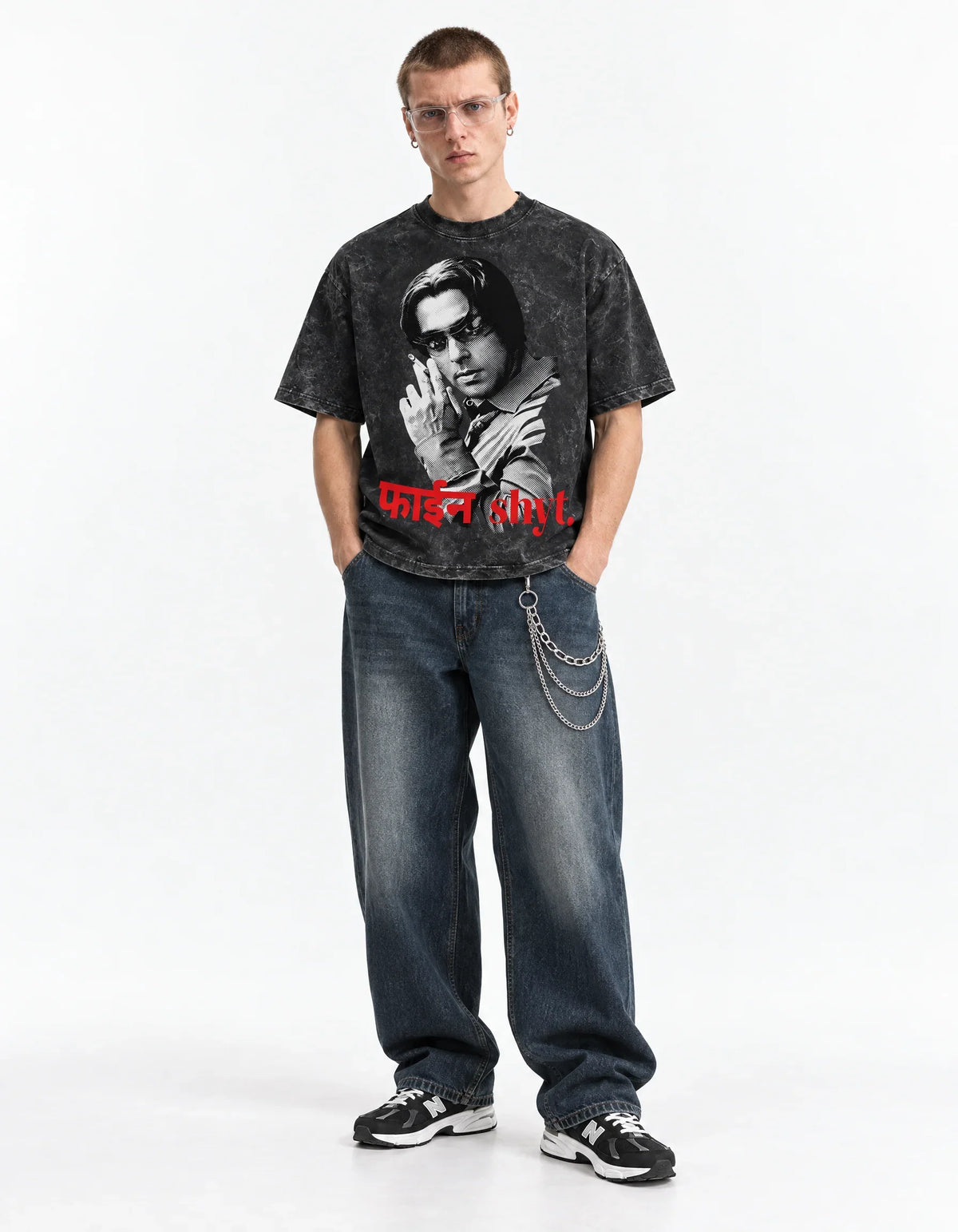 Salman Khan Fine Shyt Boxy Acid Wash Tee — full-body view